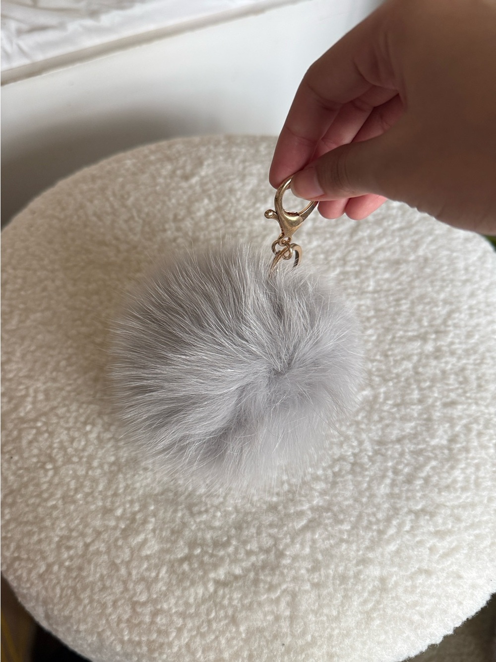 Fluffy Faux Fur Keychain grey key chain pom pom pompom ball bag charm gray